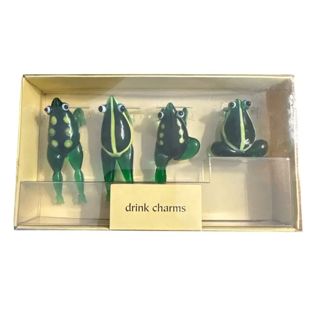 Discontinued Pier 1 Glass Frog Drink Charms Set of 4 in Original Box